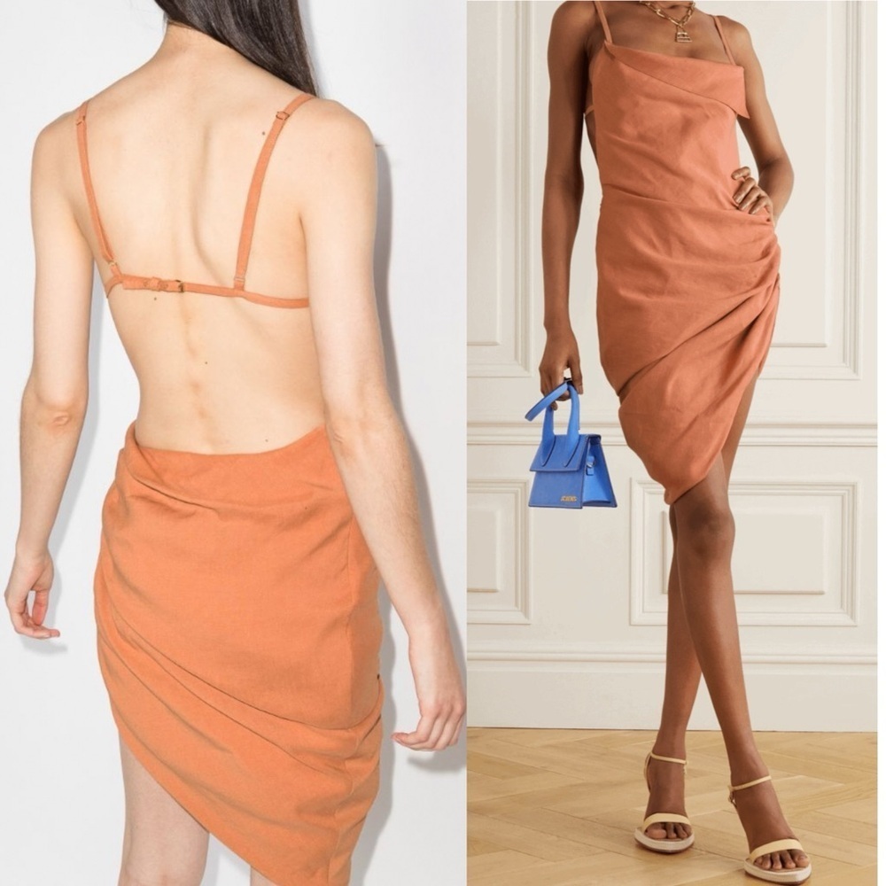 Jacquemus Rust Orange Asymmetric Mini Dress